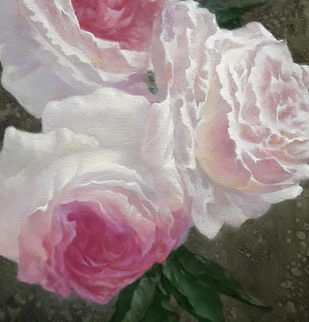 Delicate pink and white roses oil painting by Vasily Korkishko