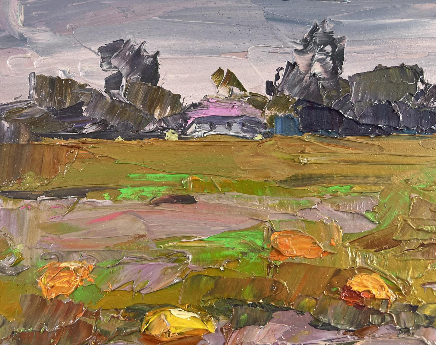 Impasto oil painting Autumn has come to the pumpkin field by Boris Serdyuk
