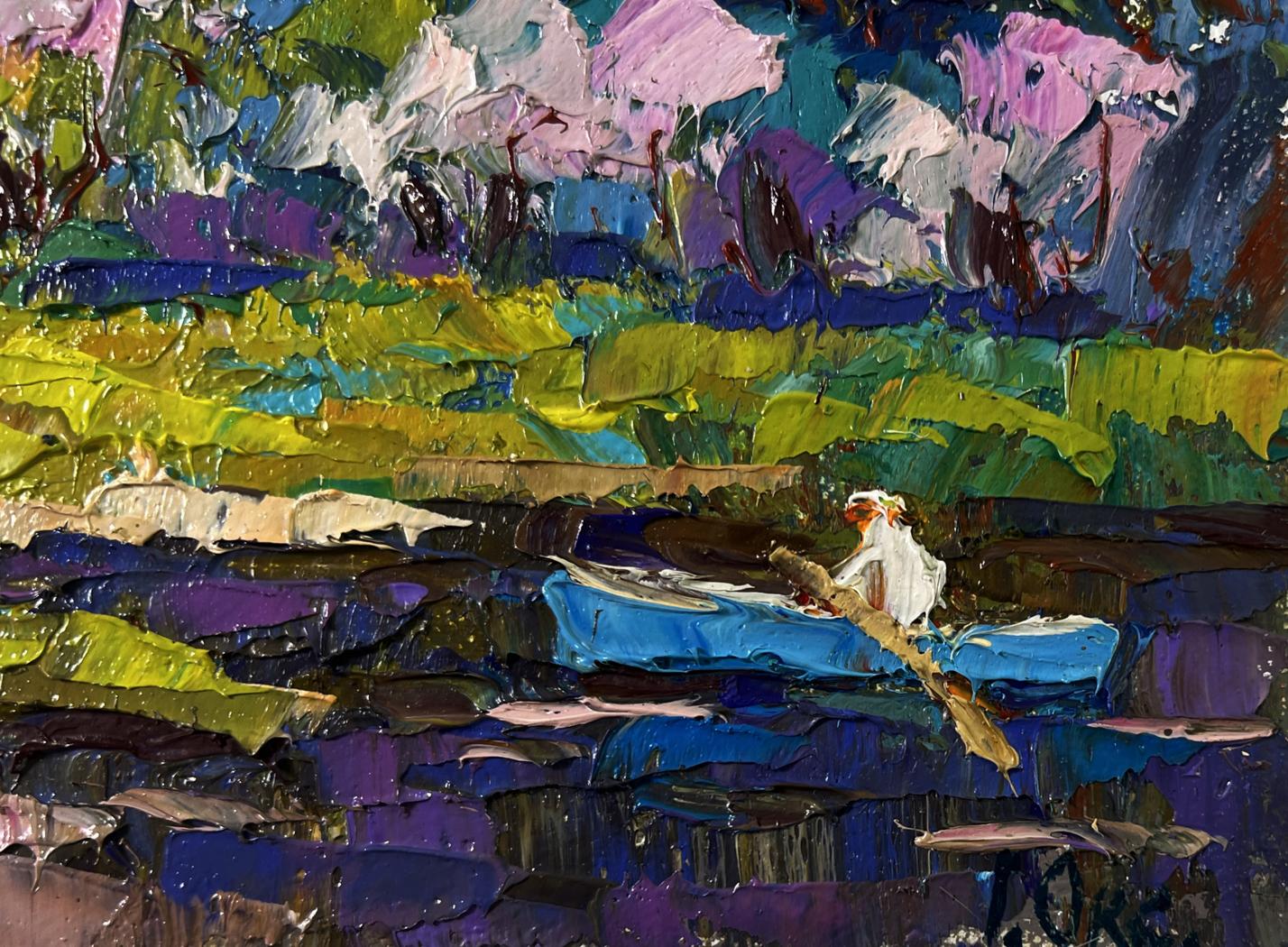 Vibrant impressionist oil painting Breath of spring in green groves by Oksana Ivanyuk