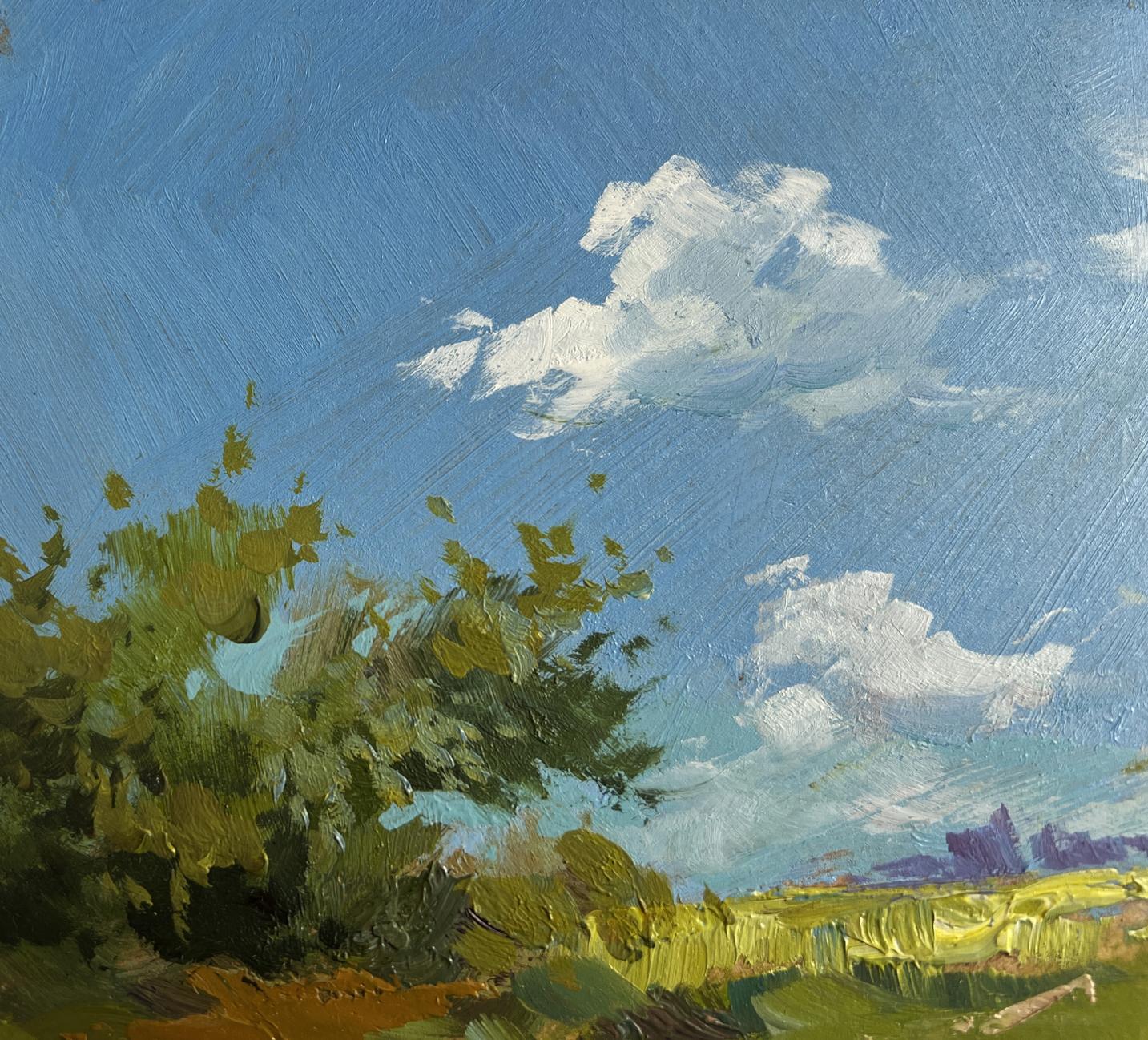 Vibrant impressionist oil painting of lush tree by lake, Yuriy Suprunchuk