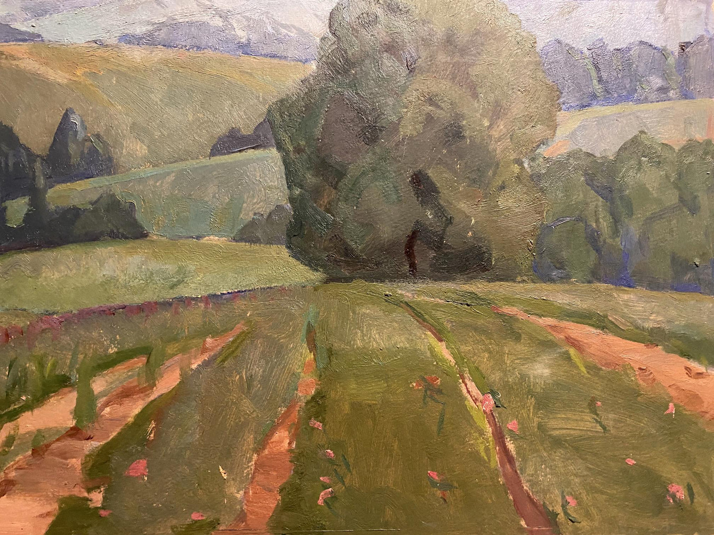 Oil painting of green meadow by Nikolai Hrustalenko