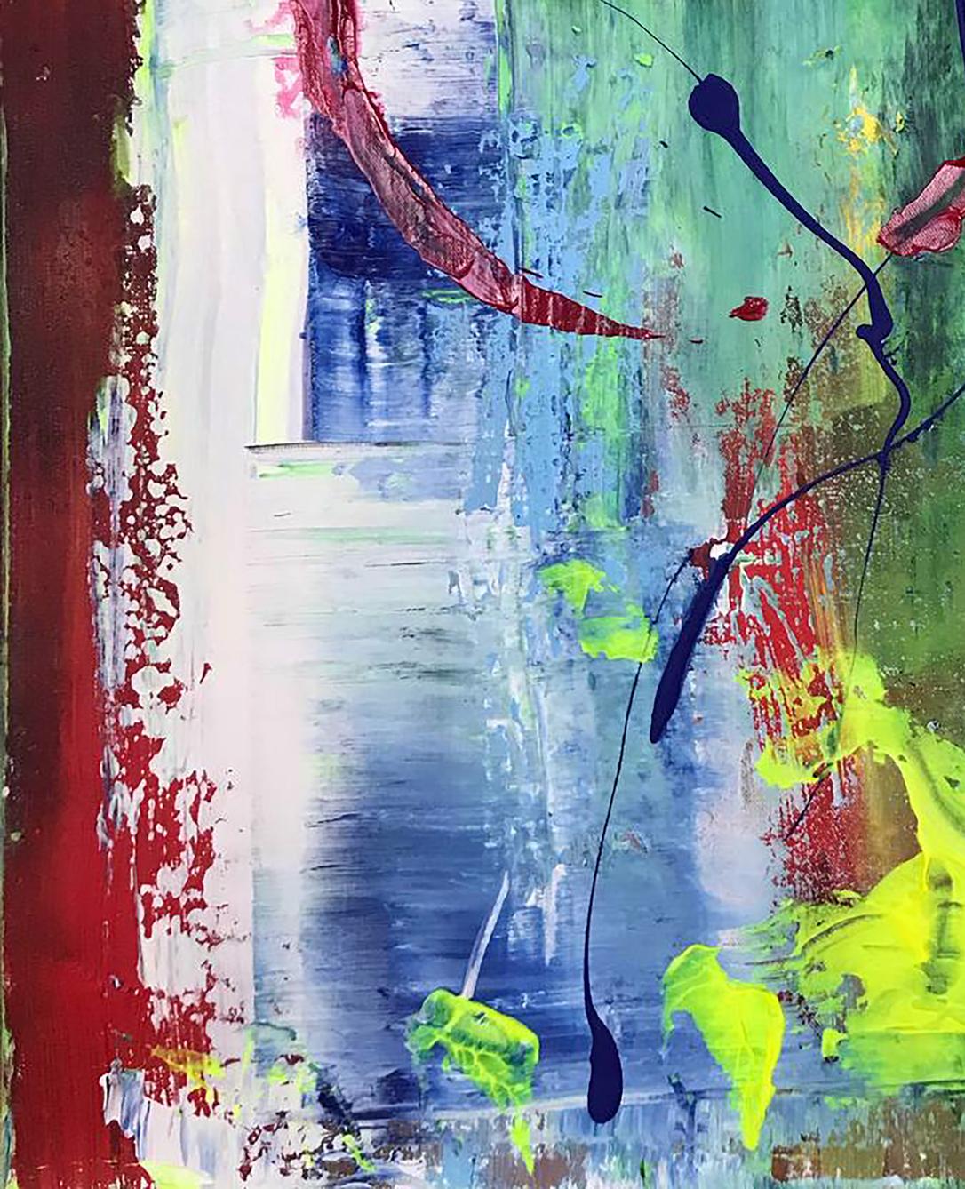 Vibrant acrylic painting Red sun by Olga Melezhik with bold colorful strokes