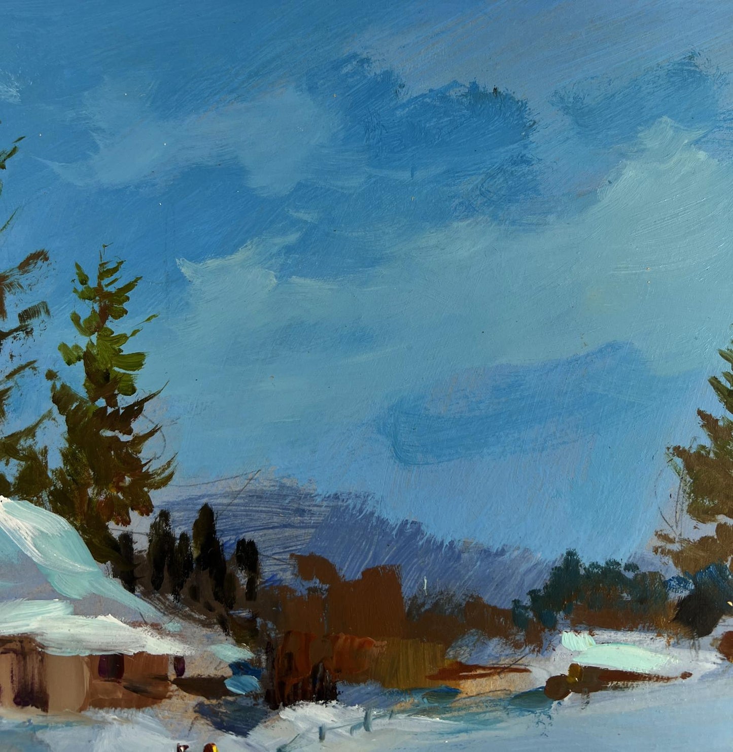 Serene snowy path oil painting by Yuriy Suprunchuk, winter landscape