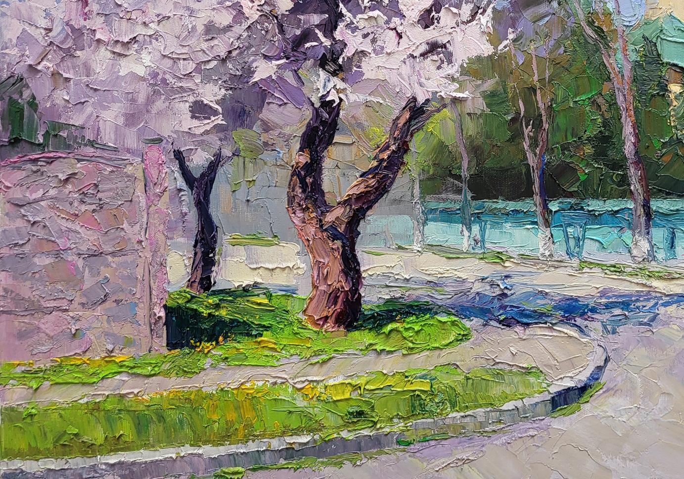 Oil painting Apricot blossom by Boris Serdyuk textured impressionist tree