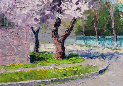 Oil painting Apricot blossom by Boris Serdyuk textured impressionist tree
