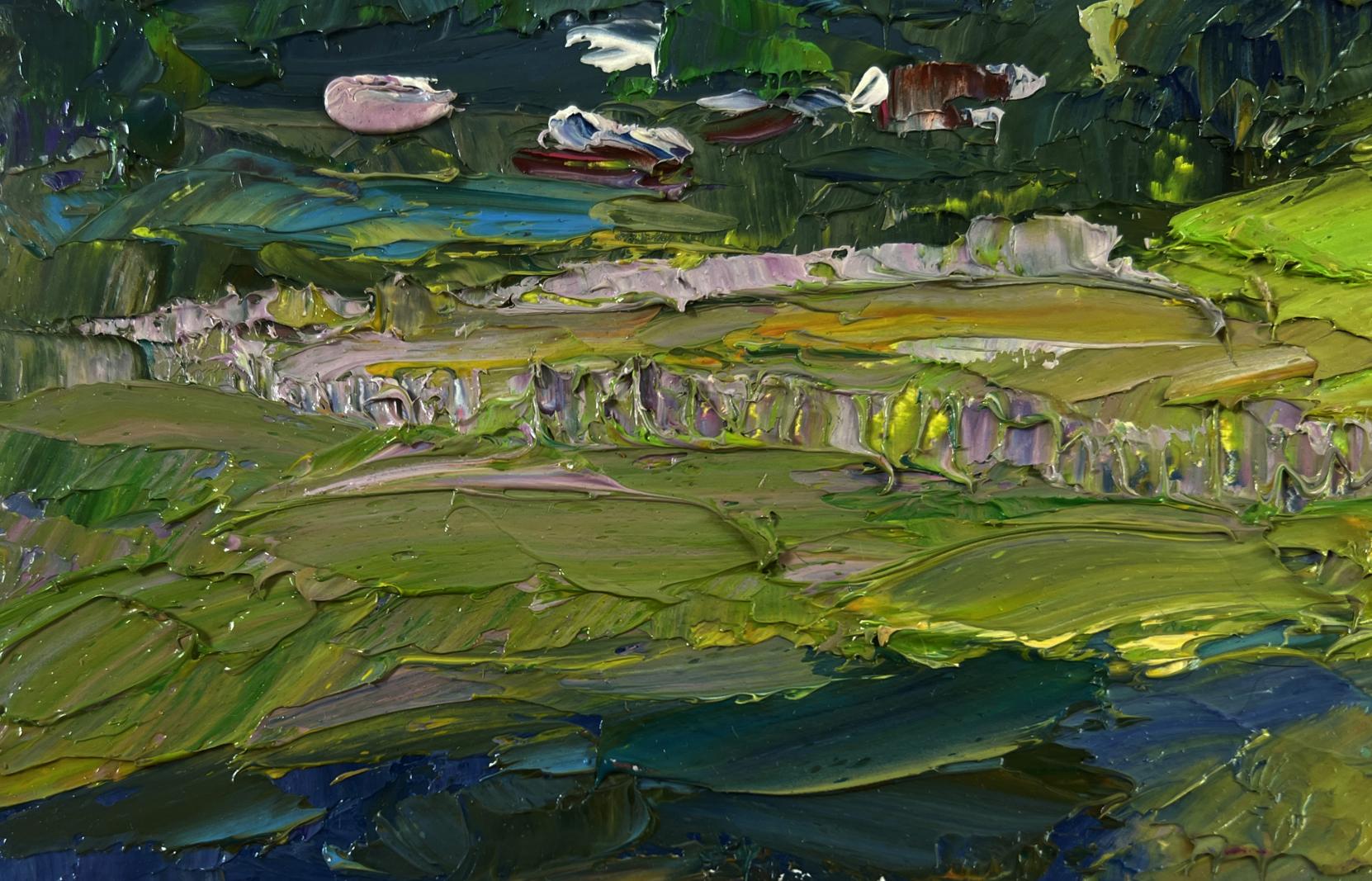 Impasto birch grove oil painting by Boris Serdyuk, morning sun light