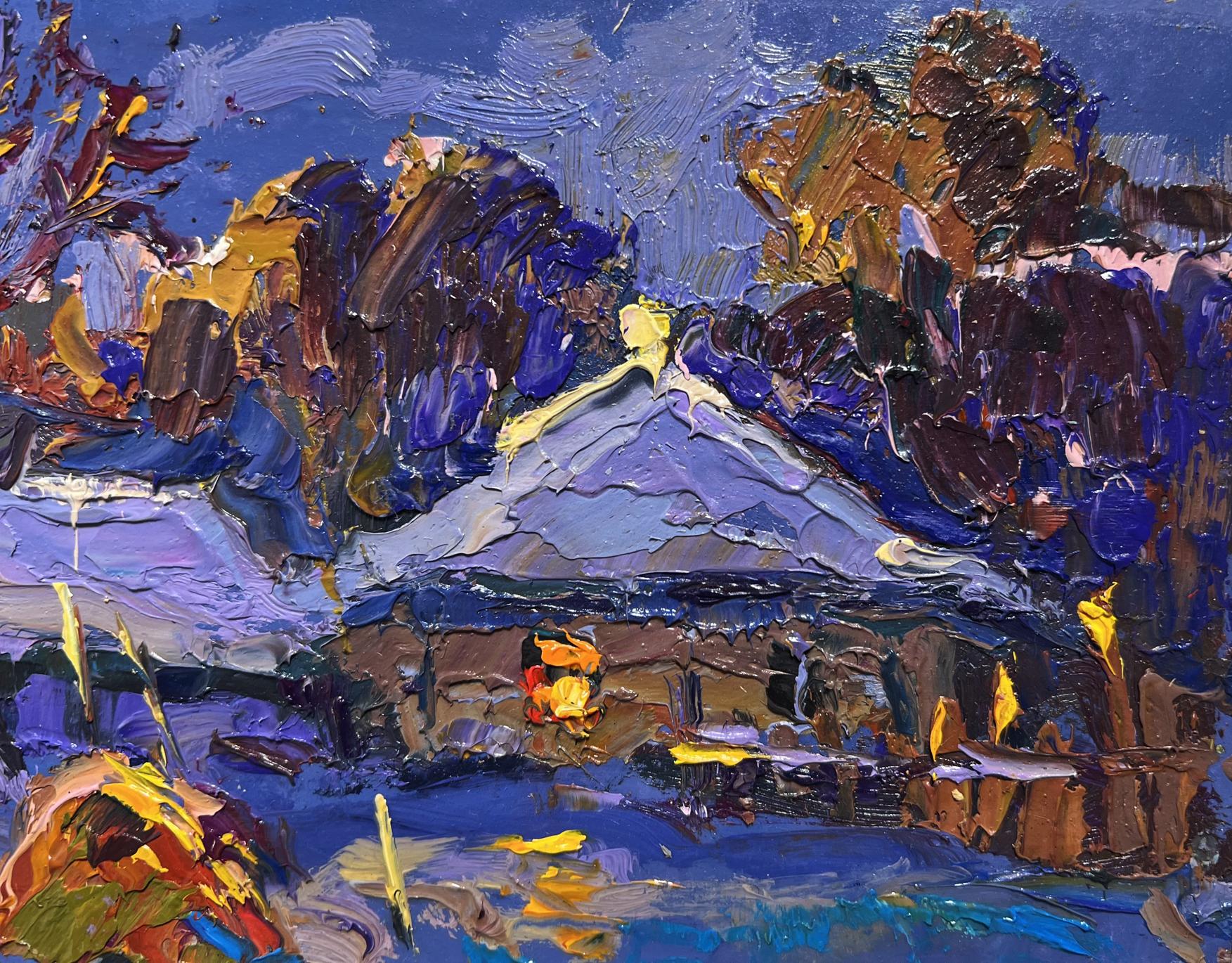 Vibrant impressionist oil painting Frosty winter evening by Oksana Ivanyuk