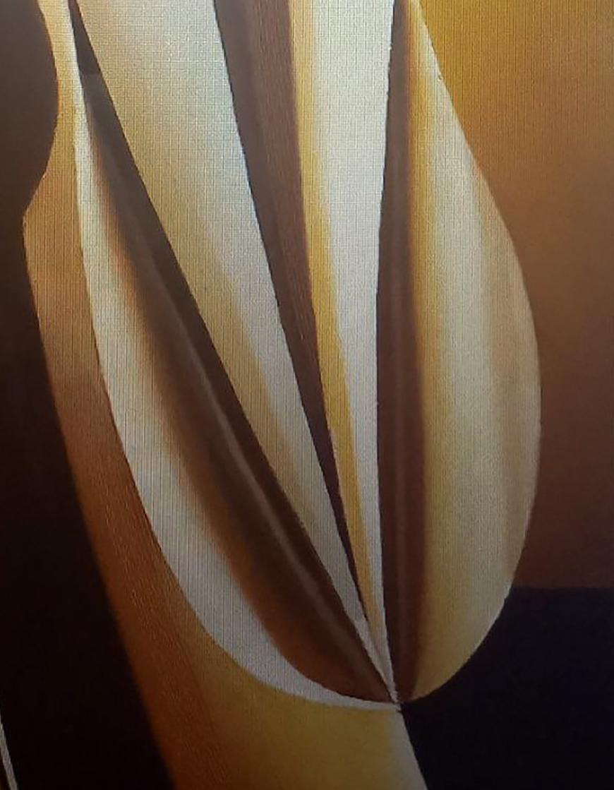 Abstract cream tan brown vertical stripes oil painting by Alexander Strashevich