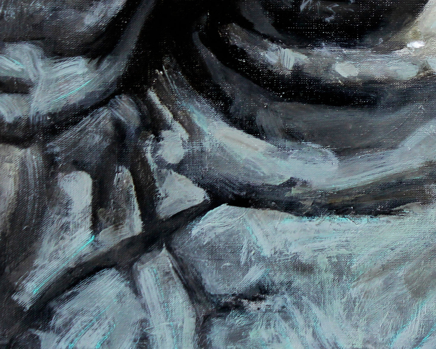 Oil painting Albert Ed Potapenkov with swirling black gray abstract forms