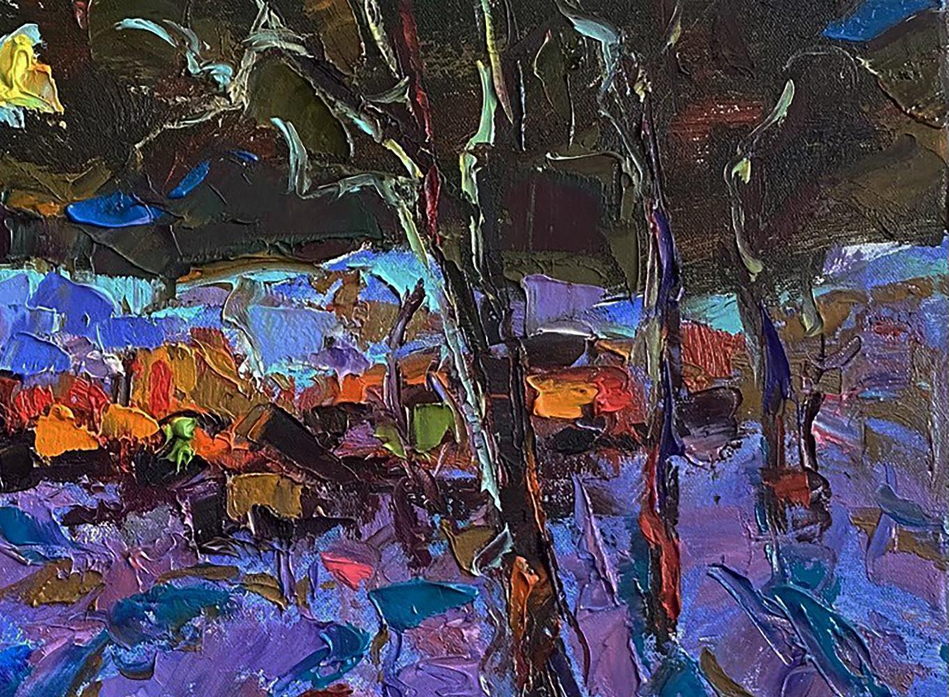 Vibrant moonlit night field oil painting by Oleksiy Ivanyuk