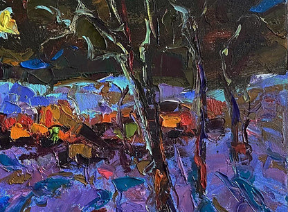 Vibrant moonlit night field oil painting by Oleksiy Ivanyuk