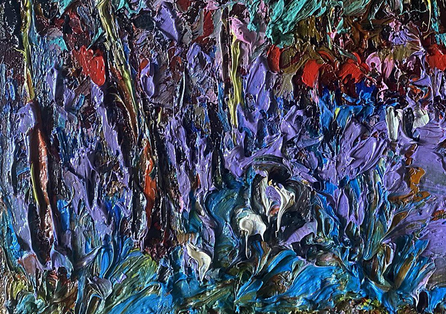 Oil painting Moonlit night by Oleksiy Ivanyuk, vibrant purple blue impasto