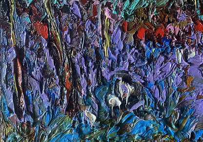Oil painting Moonlit night by Oleksiy Ivanyuk, vibrant purple blue impasto