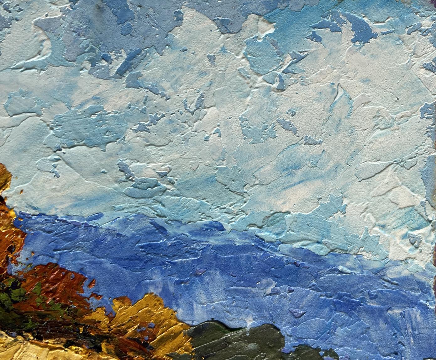 Oil painting Autumn palette of nature by V. Zadorozhnya, textured sky and earthy landscape