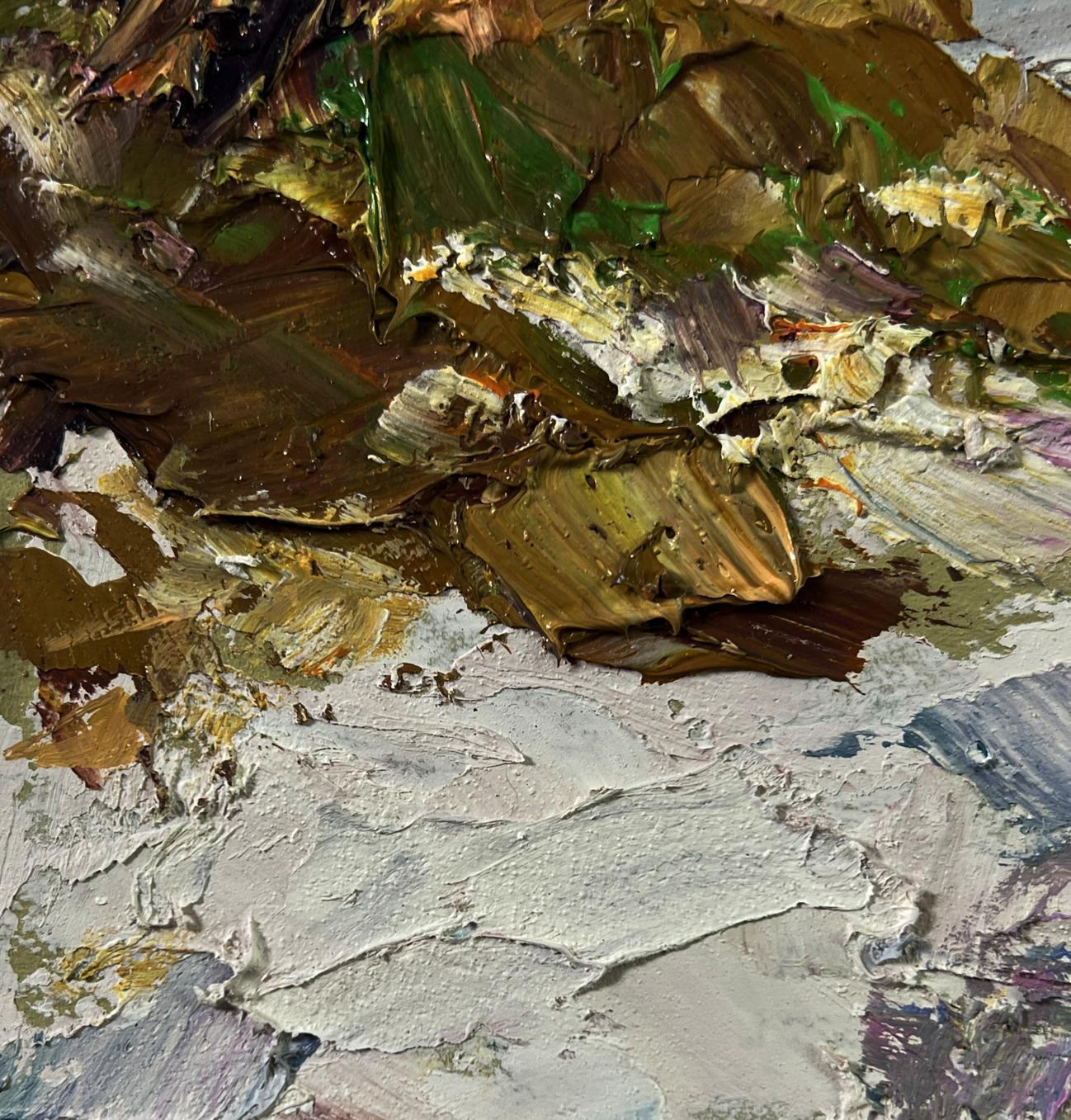 Oil painting Snowy road in forest by Boris Serdyuk with impasto brushstrokes