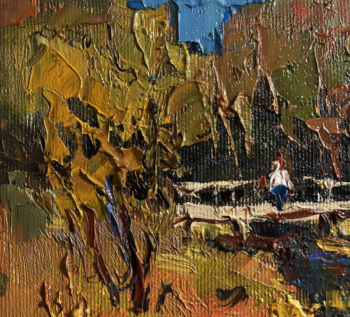 Oil painting Near a quiet river by Oleksiy Ivanyuk with impasto brushstrokes
