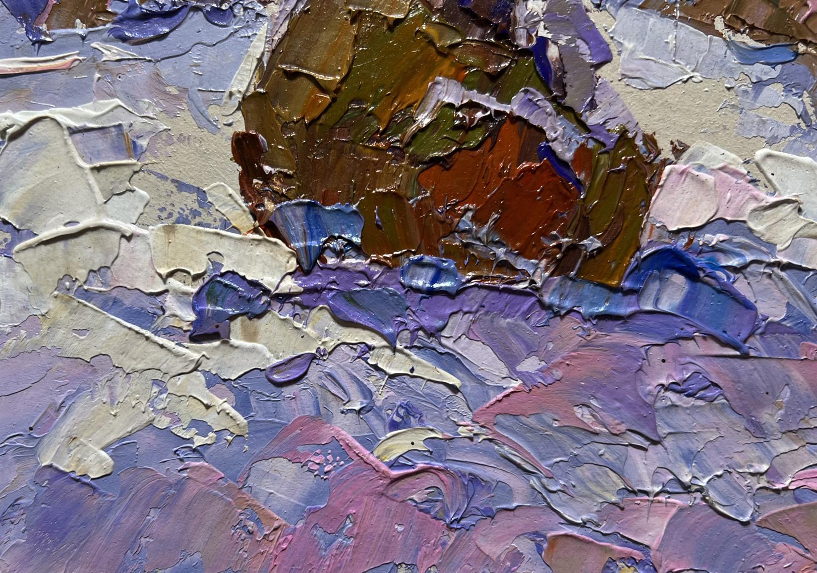 Oil painting Winter night in nature by Oksana Ivanyuk with impasto brushstrokes