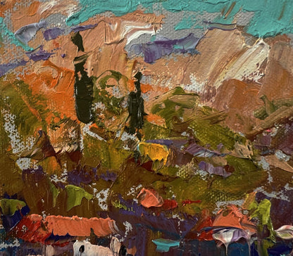 Oil painting Village after the rain by Oksana Ivanyuk, vibrant teal strokes