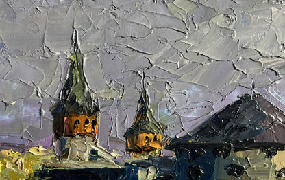 Impressionistic oil painting of Boris Serdyuk fortress church spires