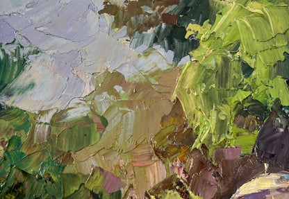 Oil painting Summer vacation by Boris Serdyuk with vibrant impasto greens