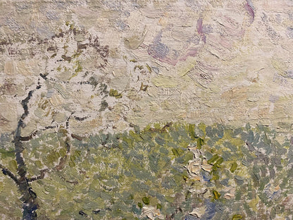 Oil painting Spring by Viktor Sevastiyanov: tree with white blossoms