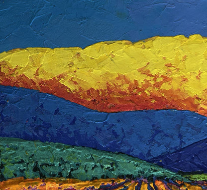 Vibrant plowed field and blazing sunset oil painting by V. Zadorozhnya