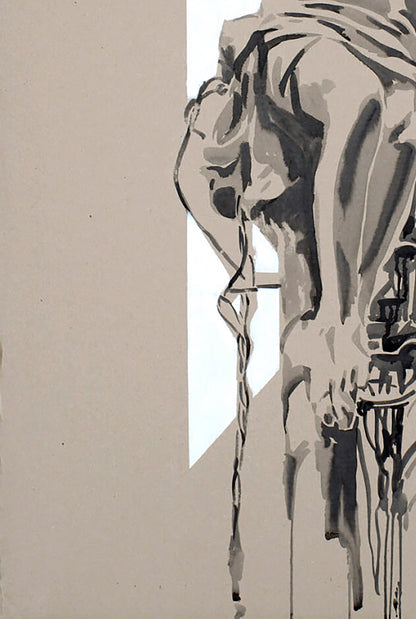 Grayscale abstract ink painting of draped figure by Dima Filatov with lighting