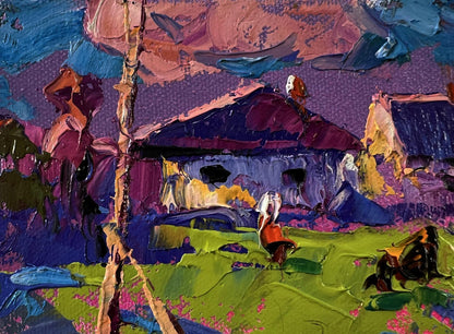 Vibrant impressionist oil painting Purple evening in the village by Oleksiy Ivanyuk