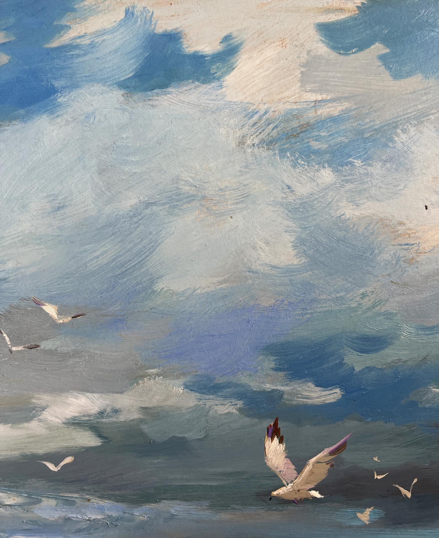 Oil painting Bound by the Current by Yuriy Suprunchuk: seagulls in flight