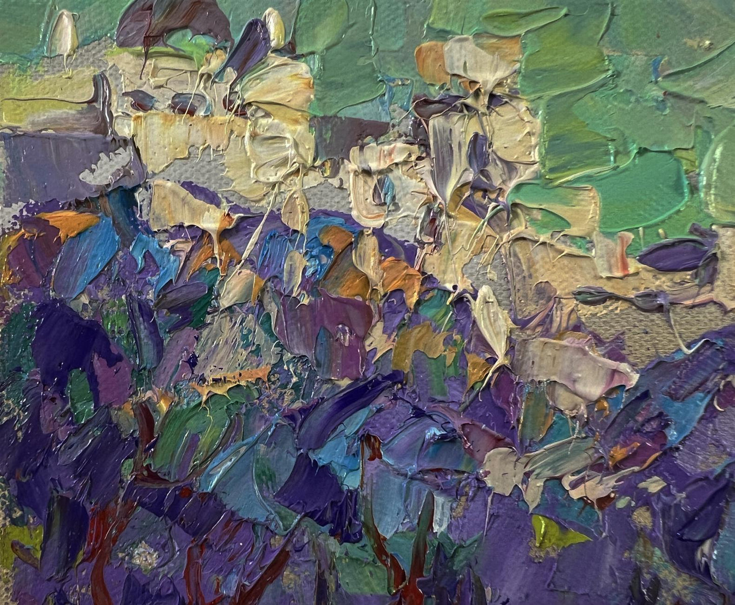 Oil painting Morning in the city park by Oleksiy Ivanyuk, vibrant impasto abstract