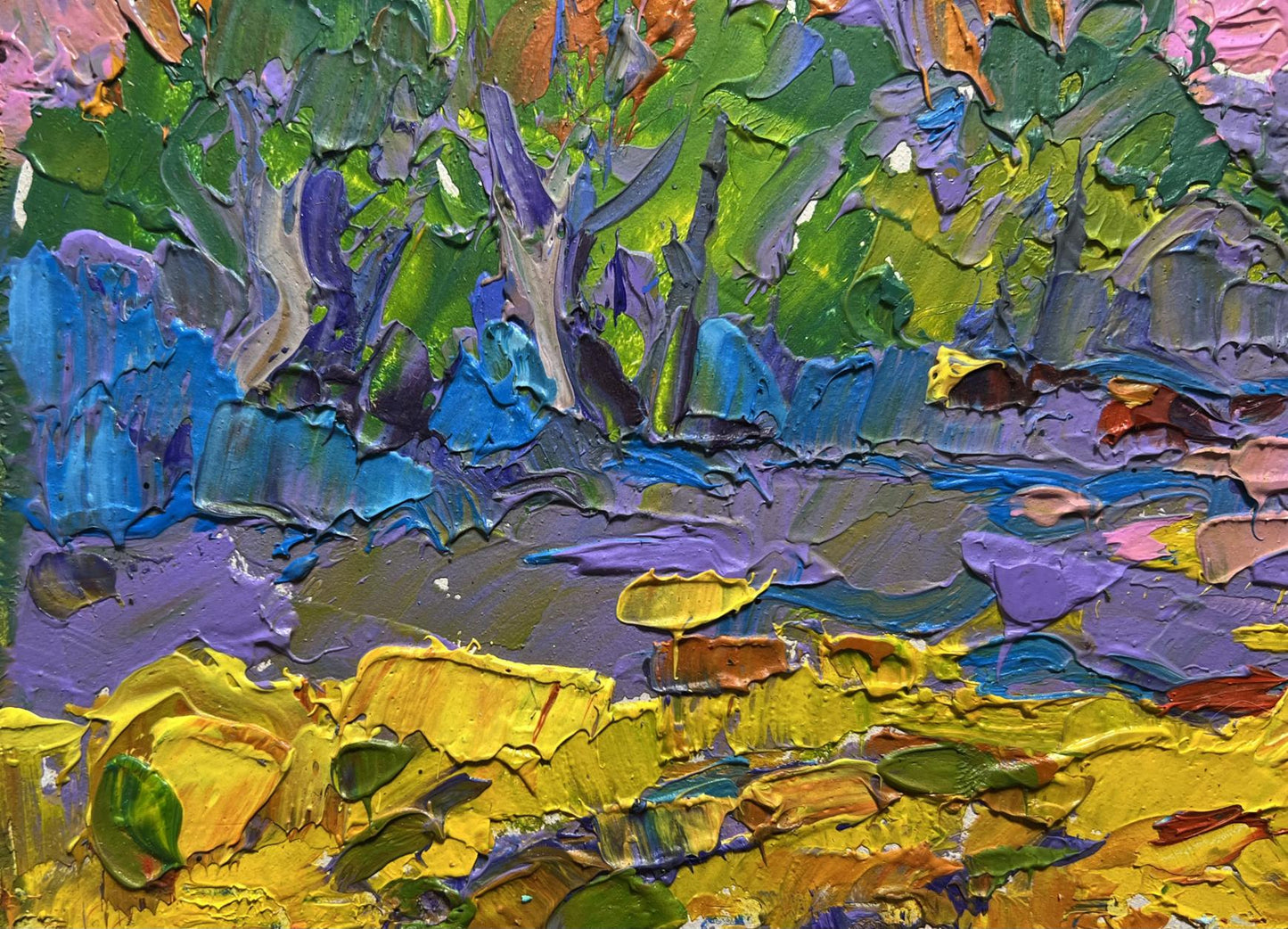 Vibrant impressionist oil painting of autumn nature colors by Oleksiy Ivanyuk