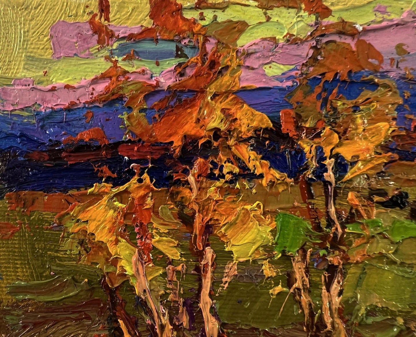 Vibrant Autumn Horizon oil painting by Oleksiy Ivanyuk with textured trees