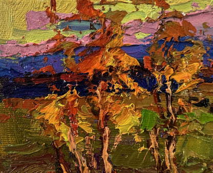 Vibrant Autumn Horizon oil painting by Oleksiy Ivanyuk with textured trees