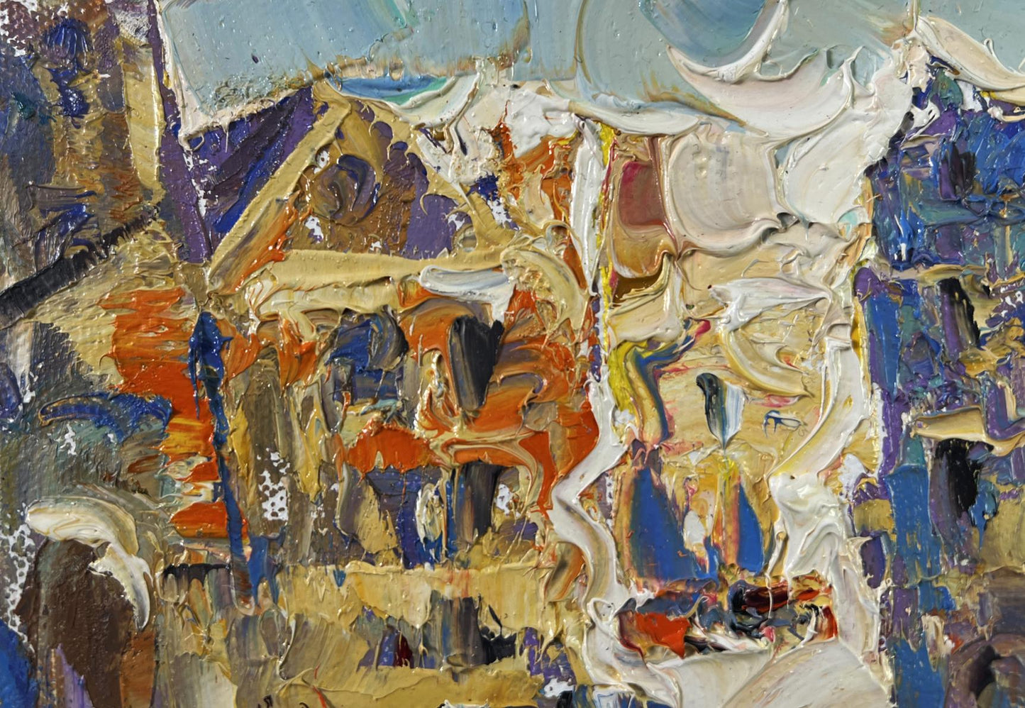 Oil painting Twilight Over the City by Oleksiy Ivanyuk abstract expressionist artwork