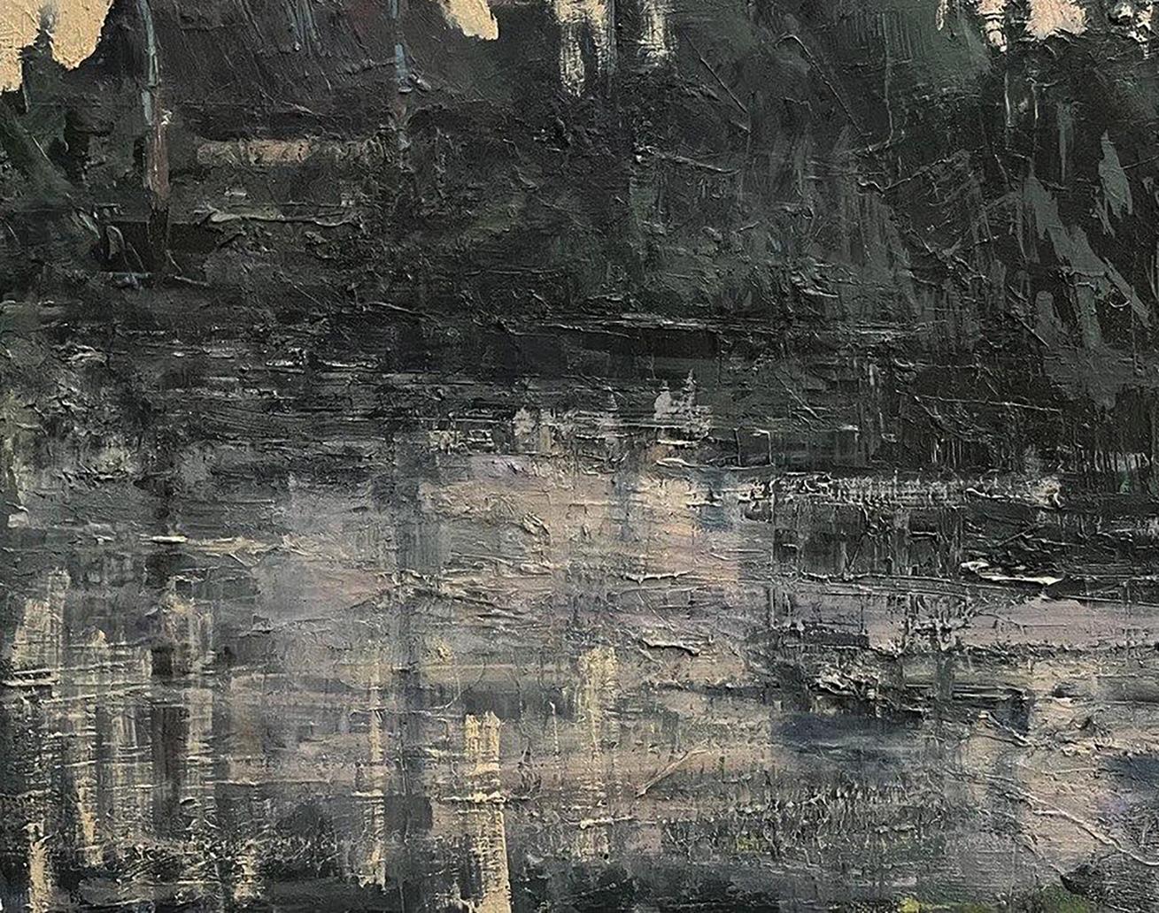 Abstract expressionist oil painting Village river by Volodymyr Pashchenko