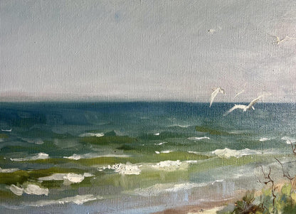Oil painting Autumn sea breeze by Tatyana Derdey serene ocean waves gulls
