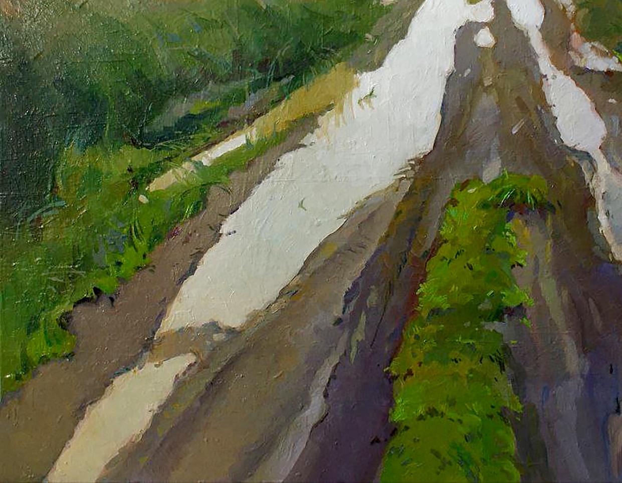Oil painting Fogs in the Mountains by Anastasia Yaroshevich with snowy trail