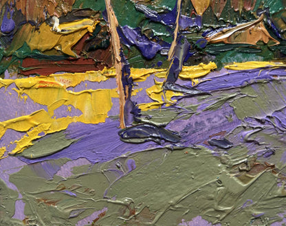 Oil painting Overlooking the village by Oksana Ivanyuk with impasto strokes