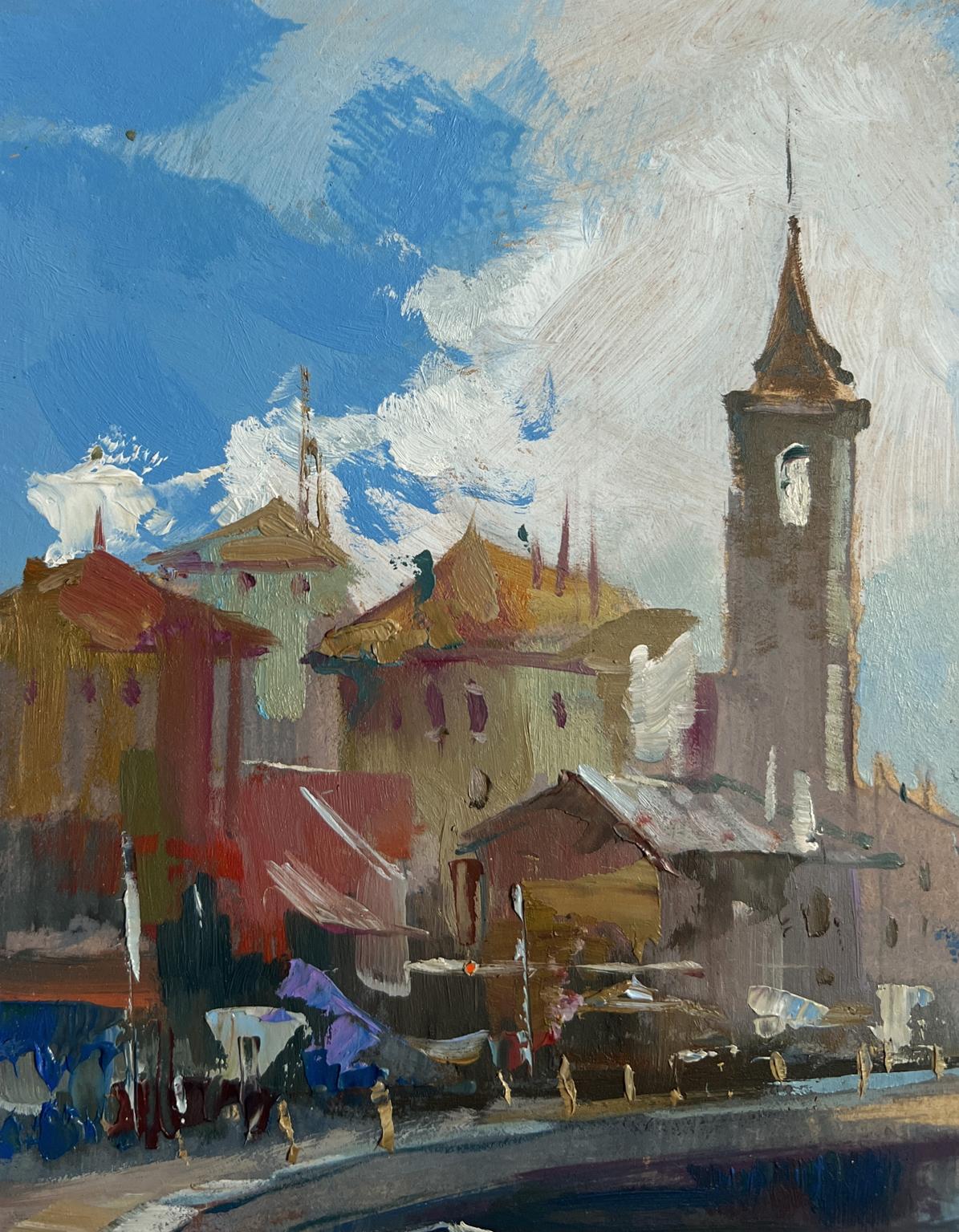 Vibrant impressionist oil painting of busy Yuriy Suprunchuk city port town