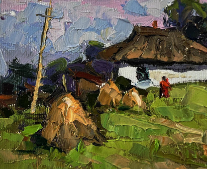 Oil painting Village near the swamps by Oksana Ivanyuk, vibrant impressionist scene