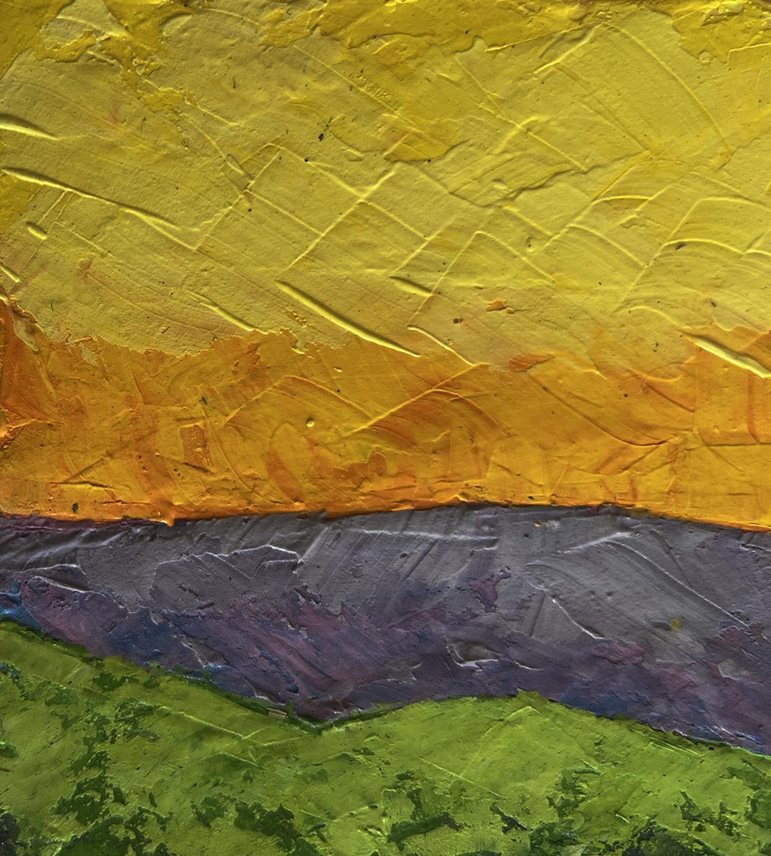 Oil painting Mountains in evening sun lights by V. Zadorozhnya