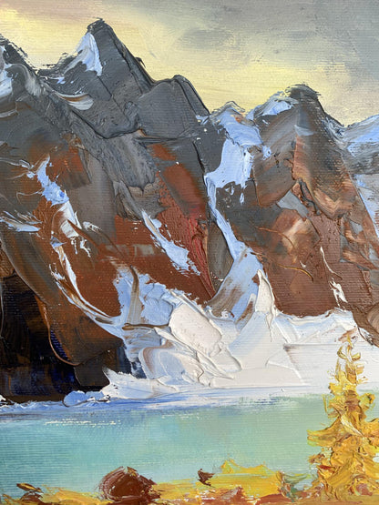 Impressionistic oil painting of huge mountains by Tatyana Derdey
