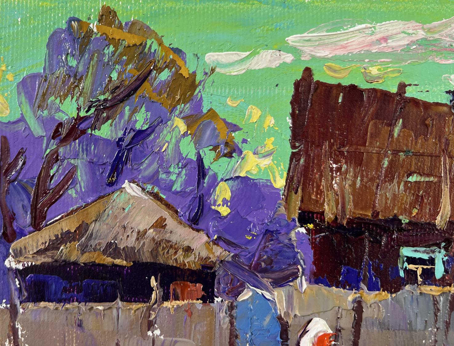 Vibrant impressionist oil painting The sky at dusk by Oleksiy Ivanyuk village scene