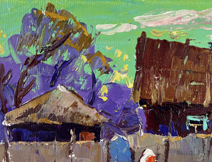 Vibrant impressionist oil painting The sky at dusk by Oleksiy Ivanyuk village scene
