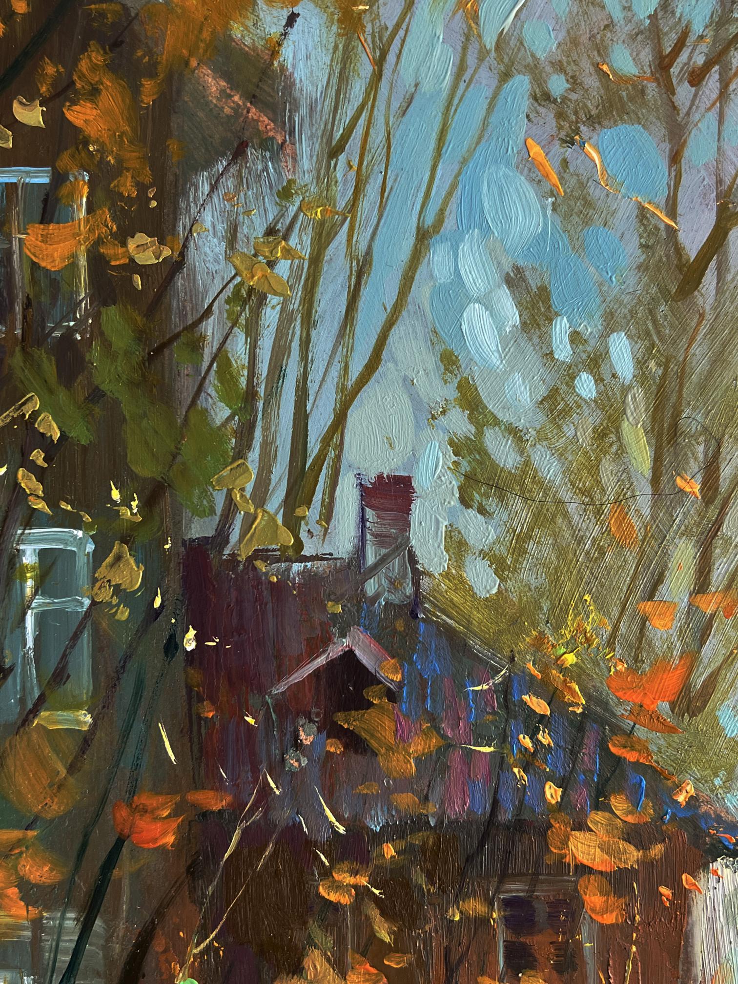 Autumn old town street oil painting by Yuriy Suprunchuk