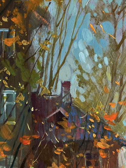 Autumn old town street oil painting by Yuriy Suprunchuk