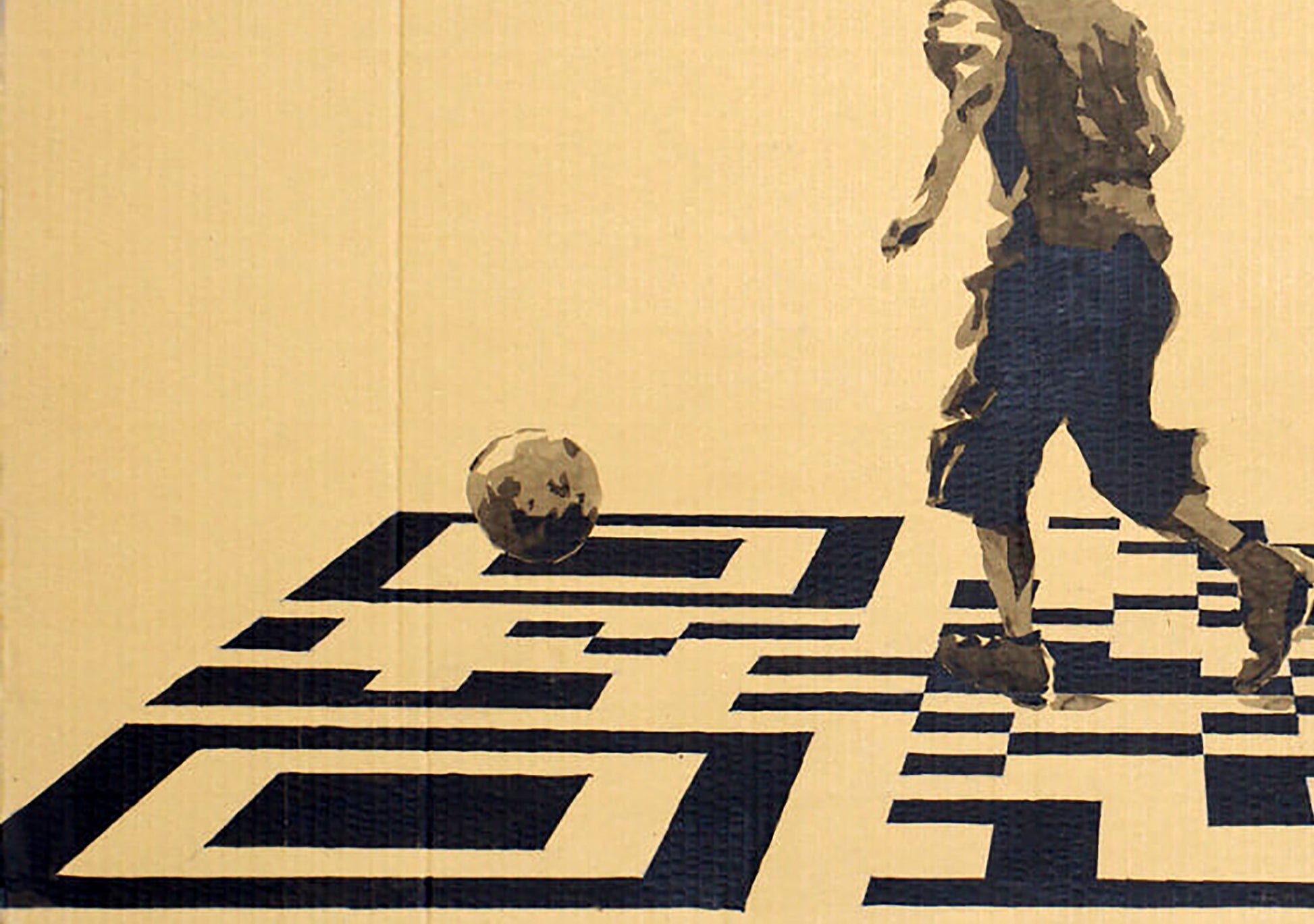Stylized ink painting of child in motion by Dima Filatov