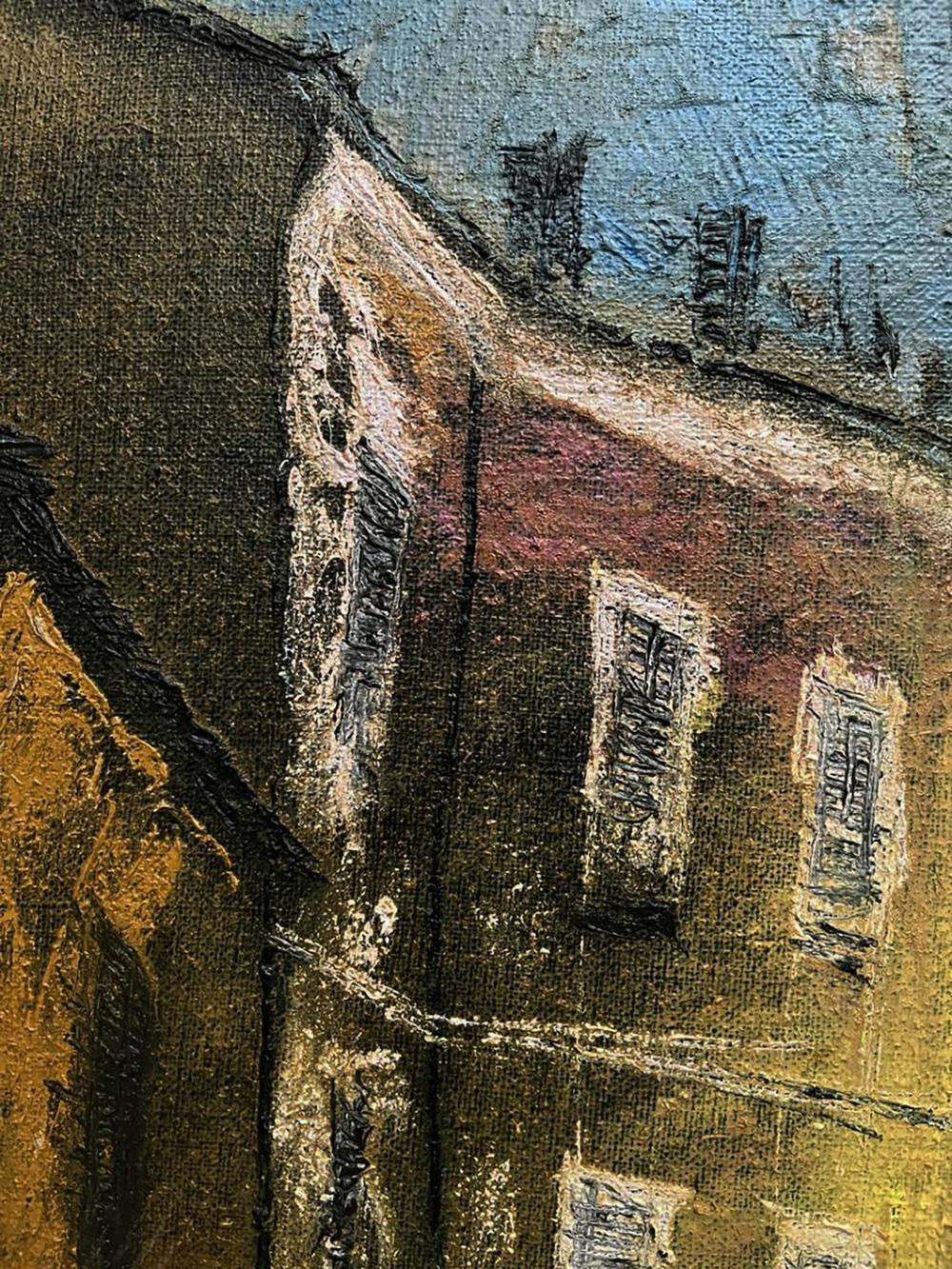 Oil painting Unchanging by Serhiy Kovalev: textured brown ochre building blue sky
