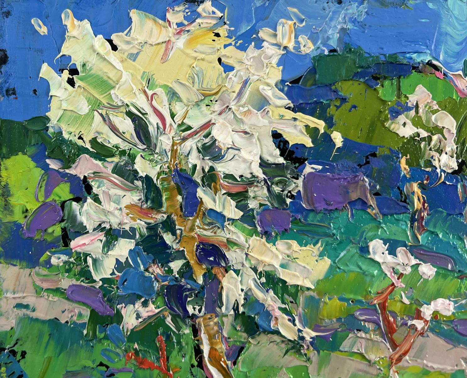 Oil painting of blooming spring garden by Oksana Ivanyuk