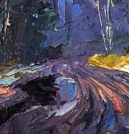 Oil painting The road to the forest by Boris Serdyuk in purples, blues, yellow
